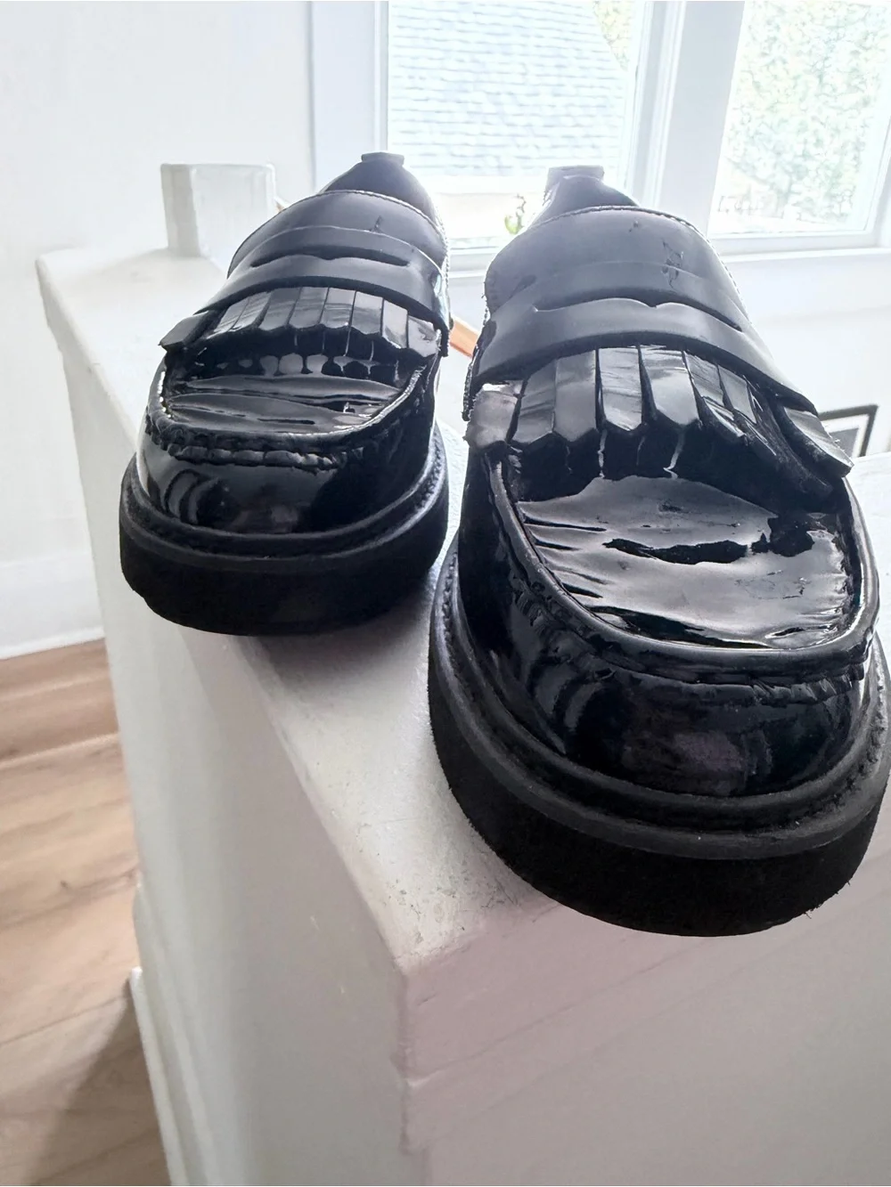 NWOT Clarks Orianna women's platform loafers in black patent leather